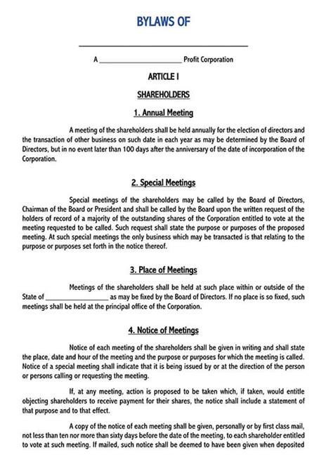 Bylaws Template Word
