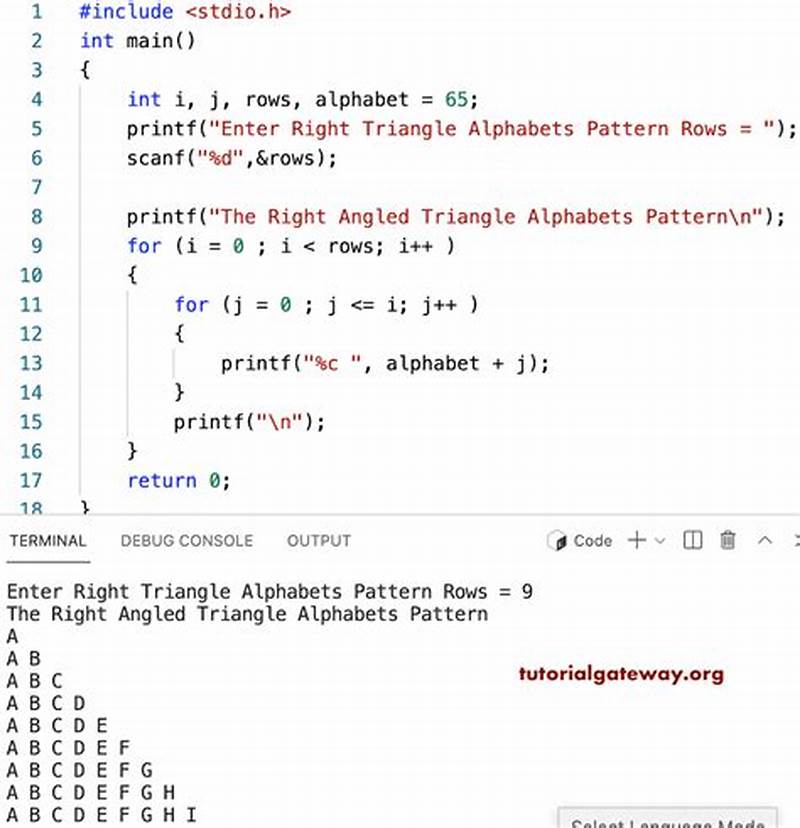 C Program To Print Pattern Of Alphabets