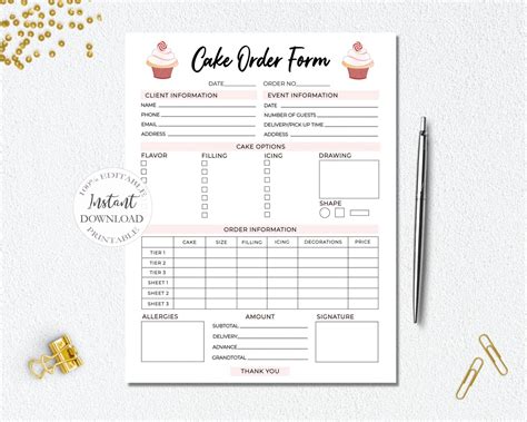 Cake Order Form Template