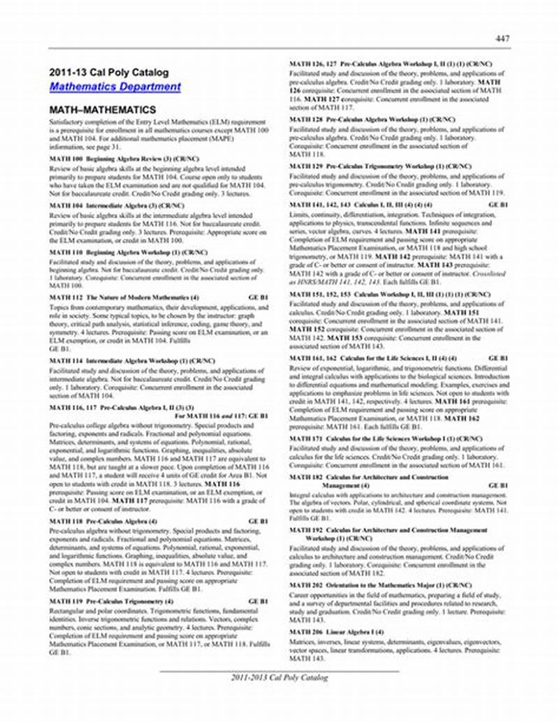 Cal Poly Math Course Catalog