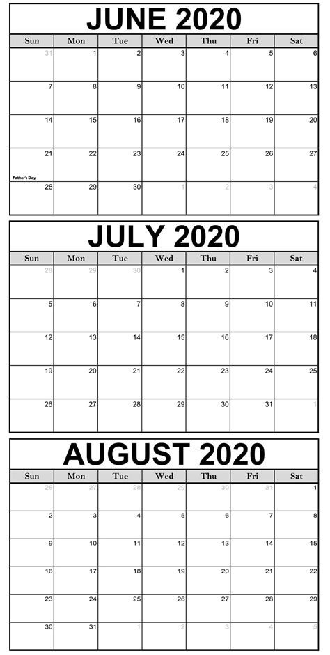 Calendar 2018 May June July August Printable