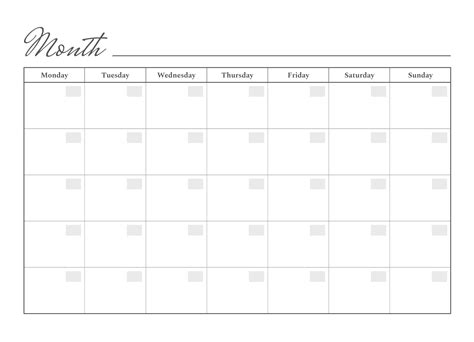 Calendar Monthly Template