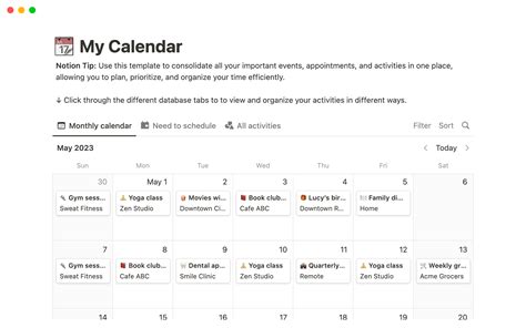 Calendar Notion Template