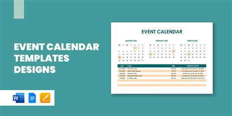 Calendar Of Events Template