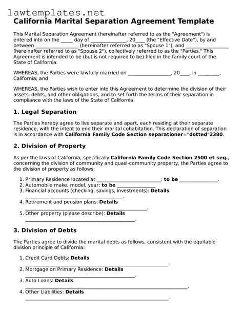 California Separation Agreement Template