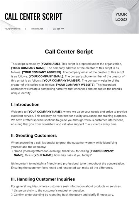 Call Center Script Templates