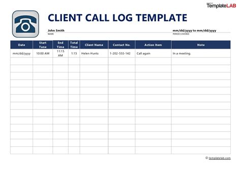 Call Log Template Word