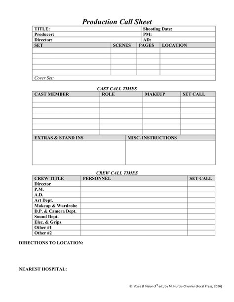 Call Sheet Template Word