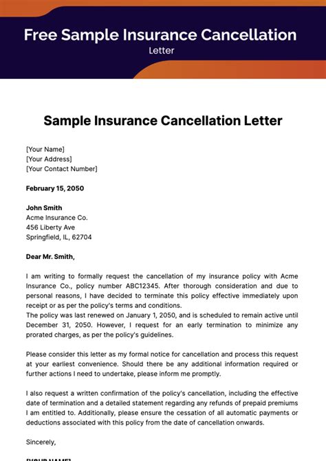Cancellation Of Insurance Policy Letter Template