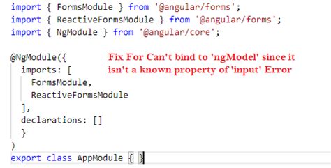 Cant bind to ngModel since it isnt a known property of input