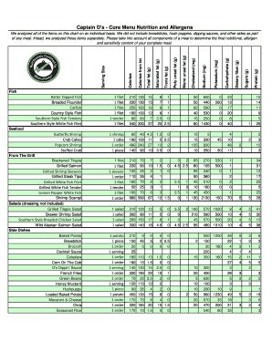 Captain D's Nutrition Chart