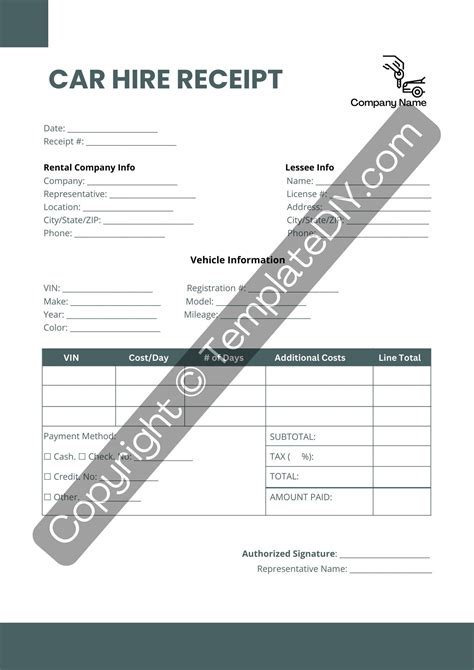 Car Hire Receipt Template