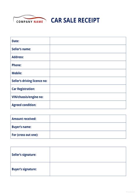 Car Sales Receipt Template