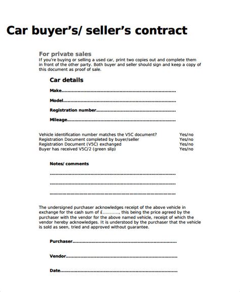 Car Selling Contract Template
