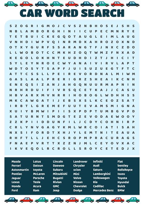 Car Word Search Free Printable