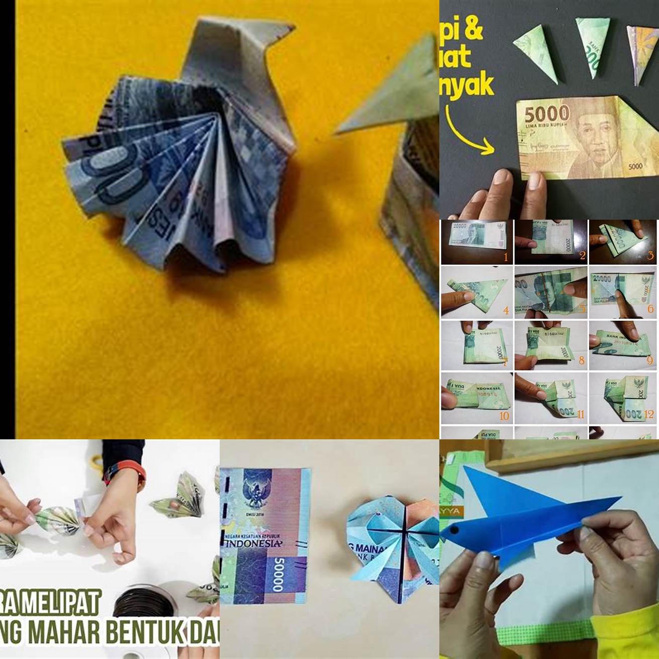 Cara melipat uang kertas menjadi bentuk burung