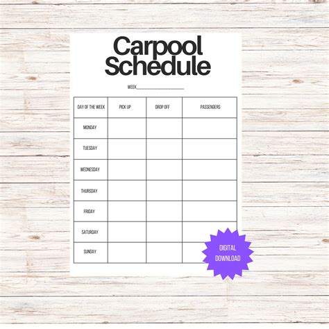 Carpool Schedule Template