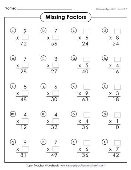 Carson Deliasa Multiplication Facts Factors 0-9 Printable