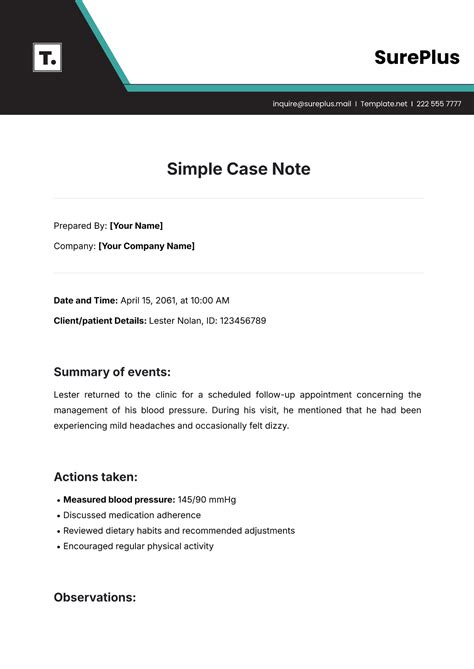 Case Note Template