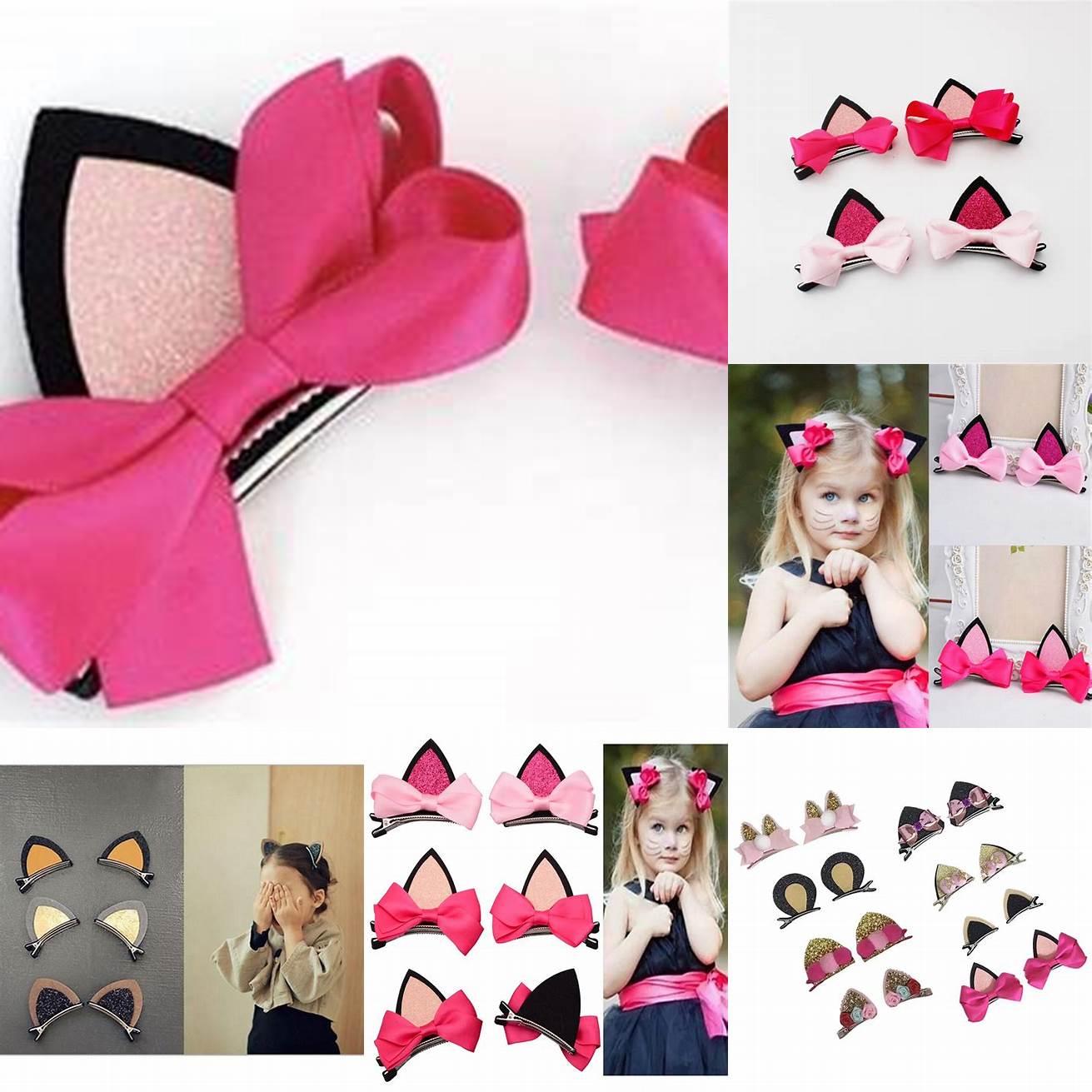 Cat Ear Hair Clips with Bows
