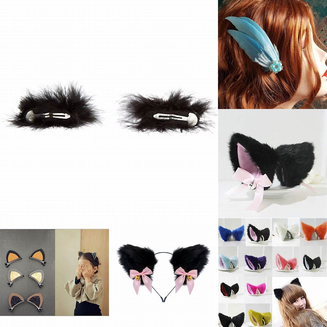 Cat Ear Hair Clips with Feathers