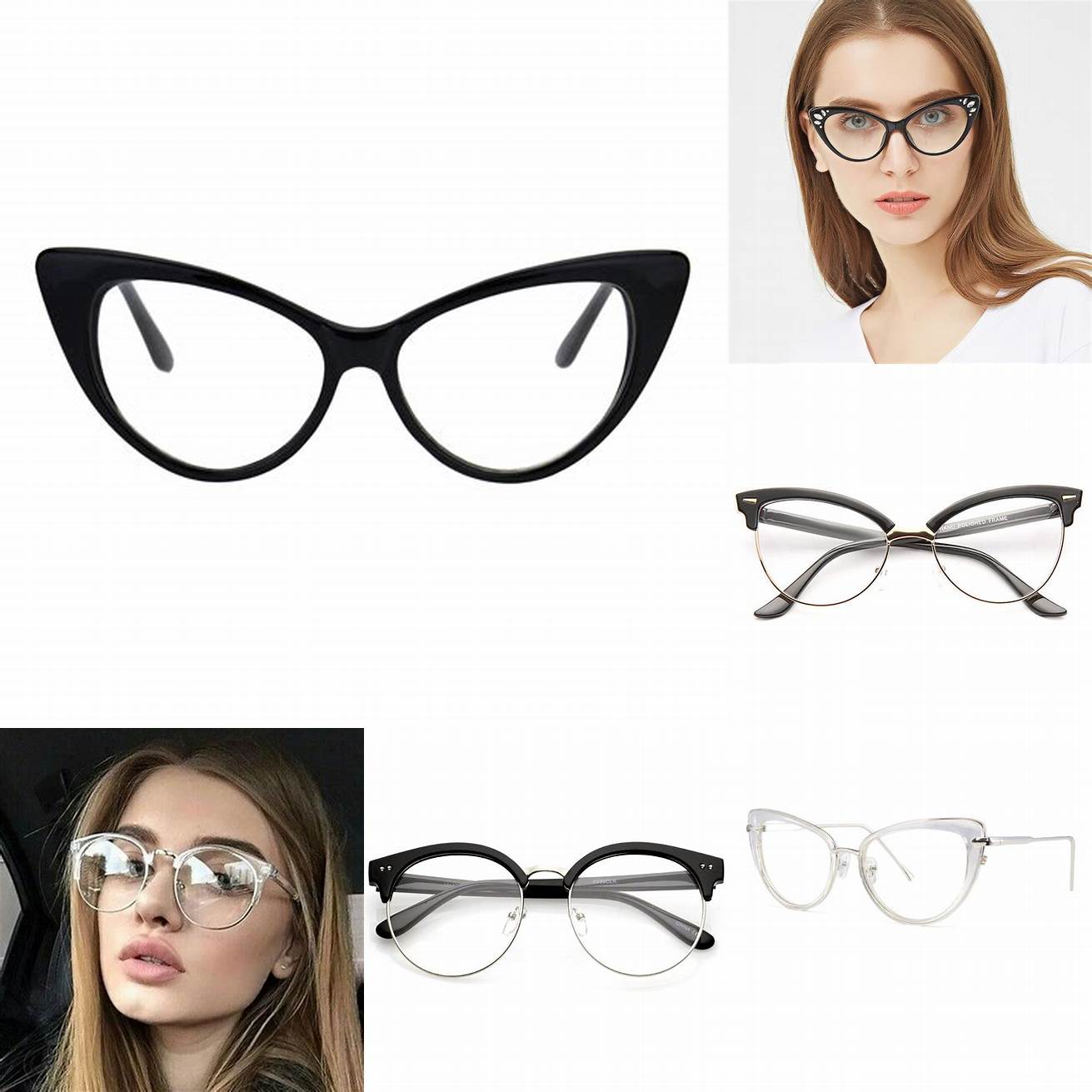 Cat eye glasses with clear lenses