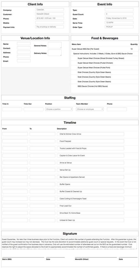 Catering Beo Template