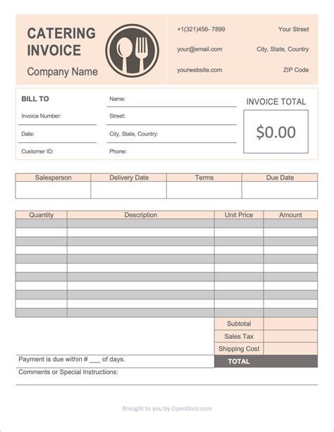 Catering Invoice Template Word