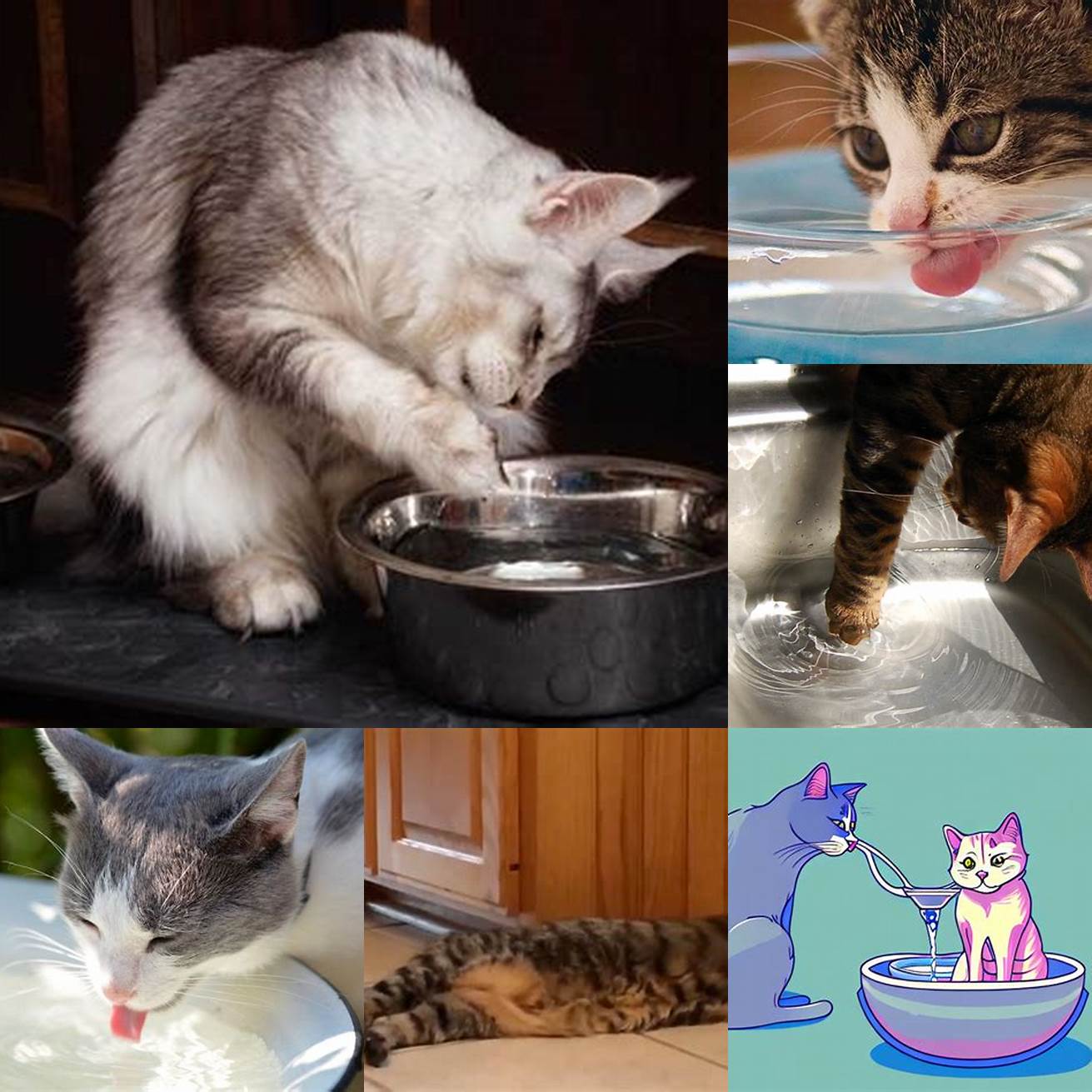 Cats use their paws to drink water because they are clean animals and prefer to test the temperature and depth of the water before drinking