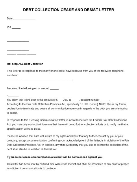 Cease And Desist Collection Letter Template