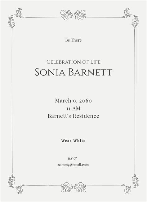 Celebration Of Life Invite Template