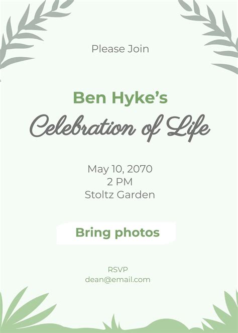 Celebration Of Life Template Free