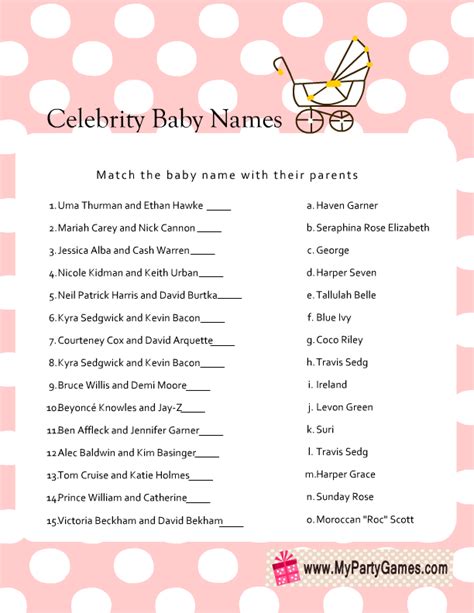 Celebrity Baby Names Quiz And Answers Printable