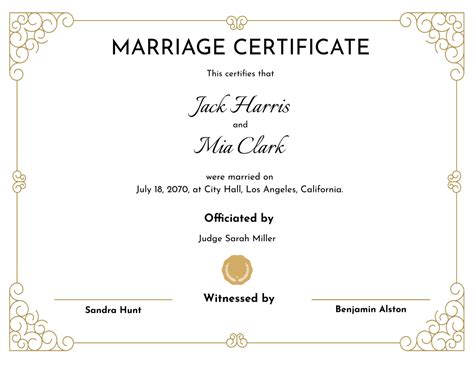 Certificate Marriage Template
