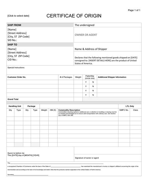 Certificate Of Origin Templates