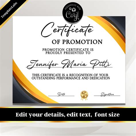 Certificate Of Promotion Template