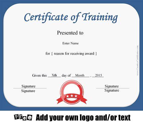 Certificate Of Training Template