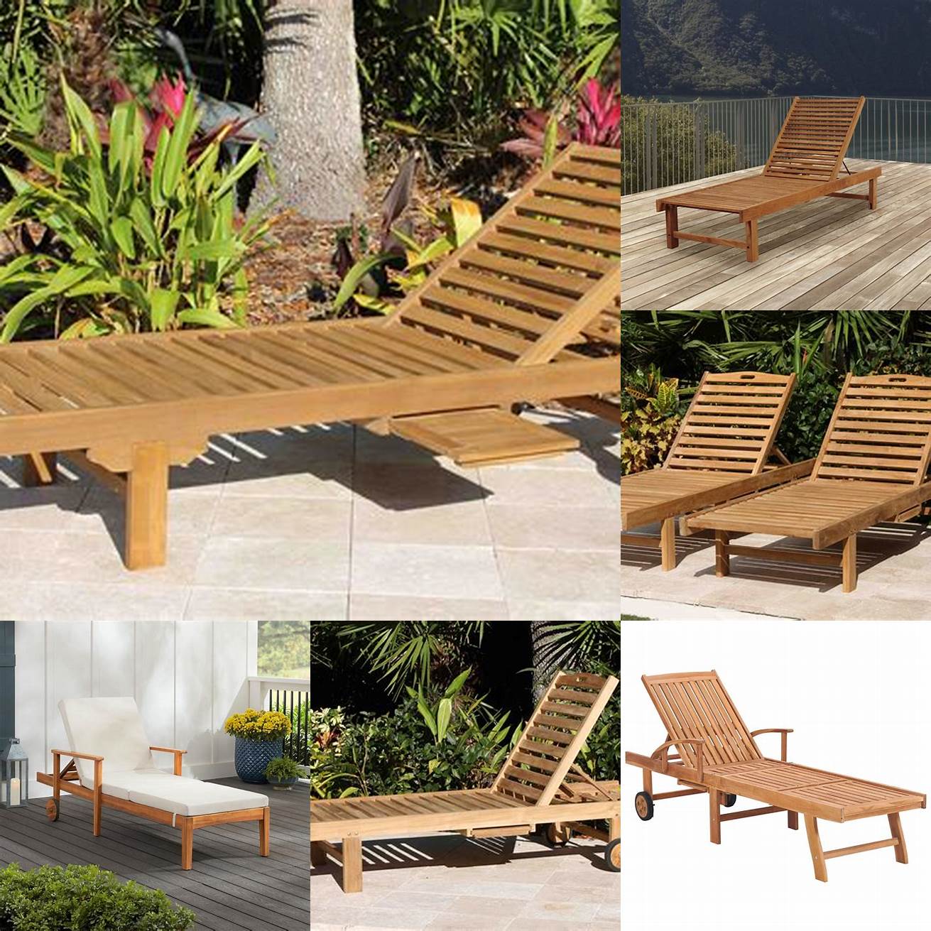 Chaise lounge with adjustable back and teak frame
