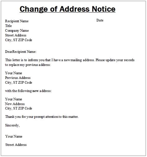 Change Of Address Template Word