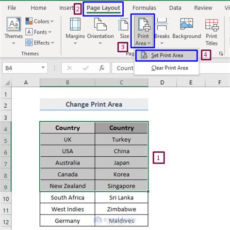 Change Printable Area Excel