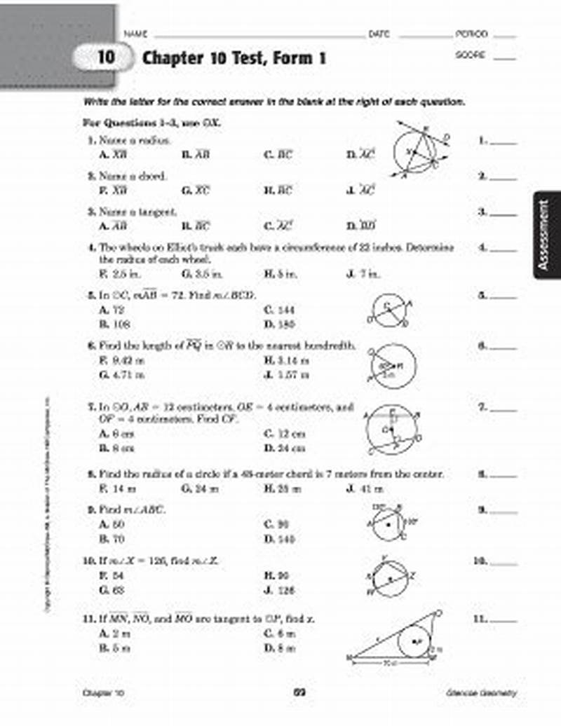 Chapter 10 Test Form B Geometry Answers