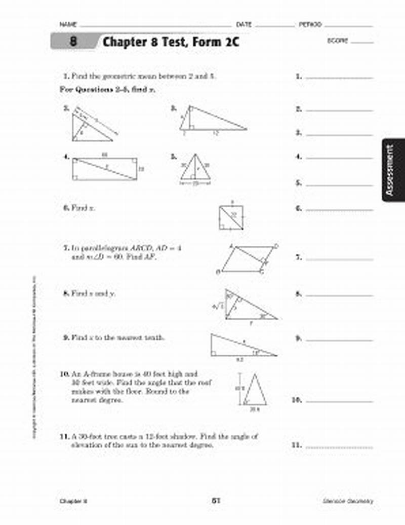 Chapter 8 Test Form 2c Answers Geometry