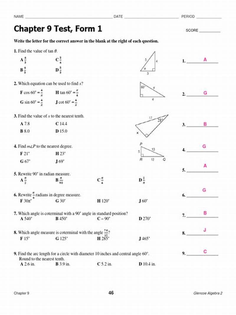 Chapter 9 Test Form 1 Geometry Answers