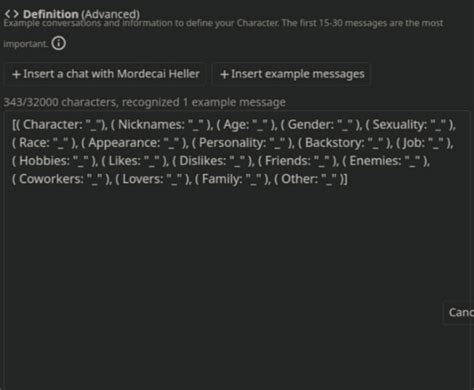 Character Ai Definition Template