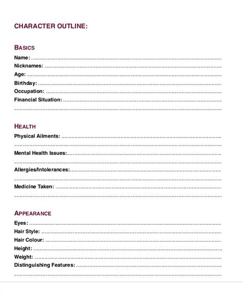Character Outline Template