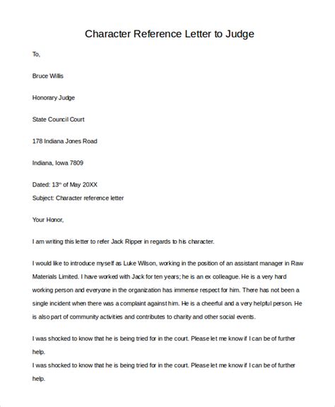Character Reference Letter To Judge Template