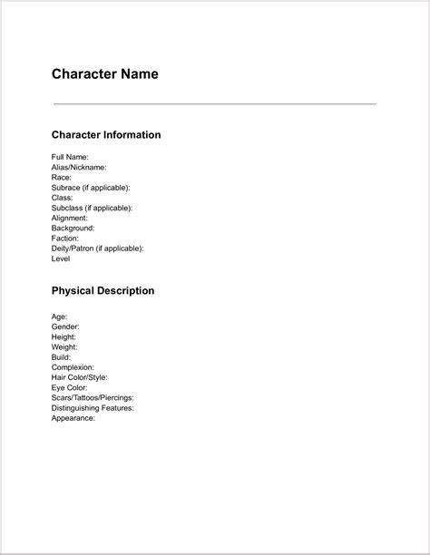 Character Sheet Template Google Docs