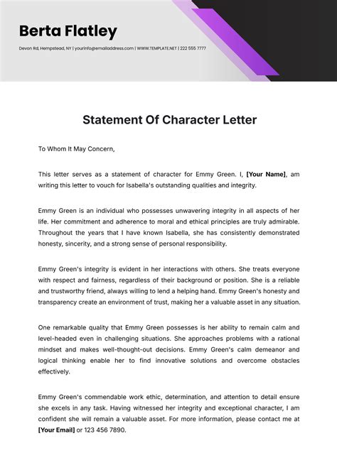Character Statement Template