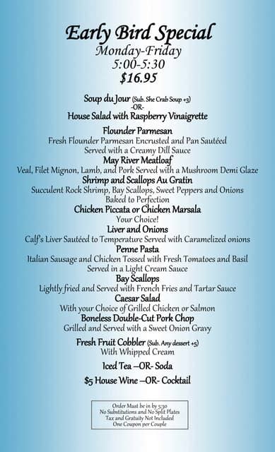 Chart House Early Bird Menu With Prices