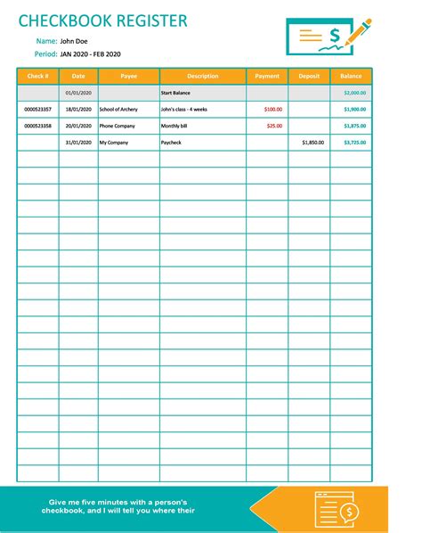 Checkbook Ledger Template